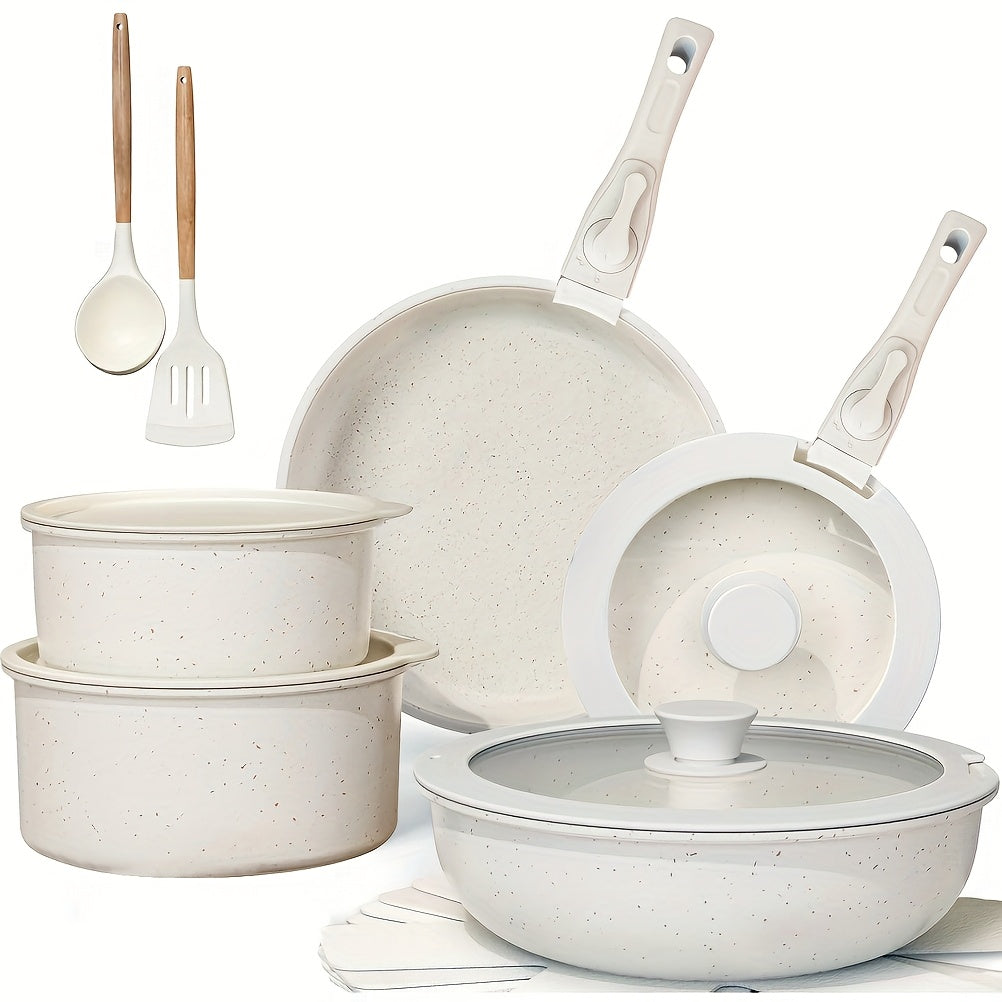 17-Piece Ceramic Cookware Set – Includes Removable Handles and Deep Frying Pan