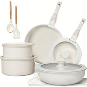 17-Piece Ceramic Cookware Set – Includes Removable Handles and Deep Frying Pan