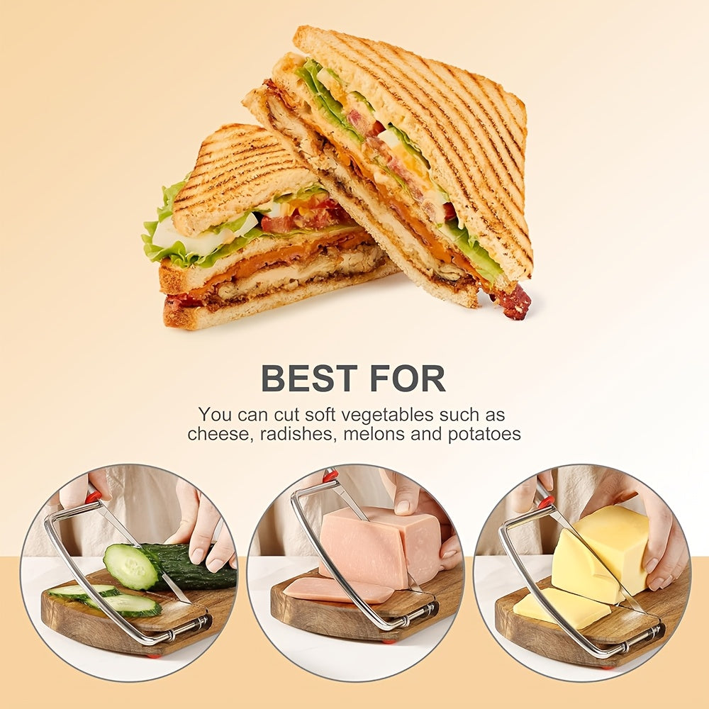 Artisan Acacia Cheese Slicer – Stainless Steel Blade on Elegant Wood Base