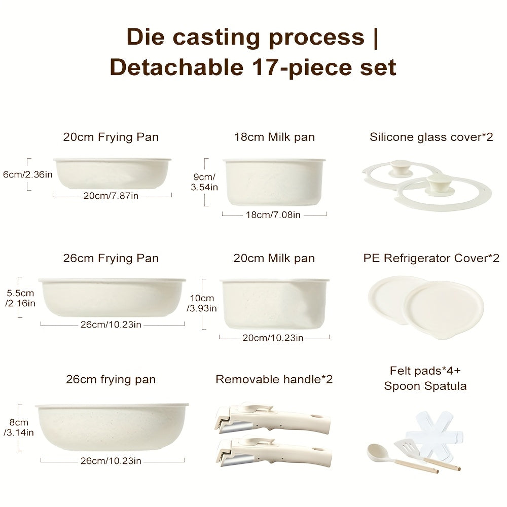 17-Piece Ceramic Cookware Set – Includes Removable Handles and Deep Frying Pan