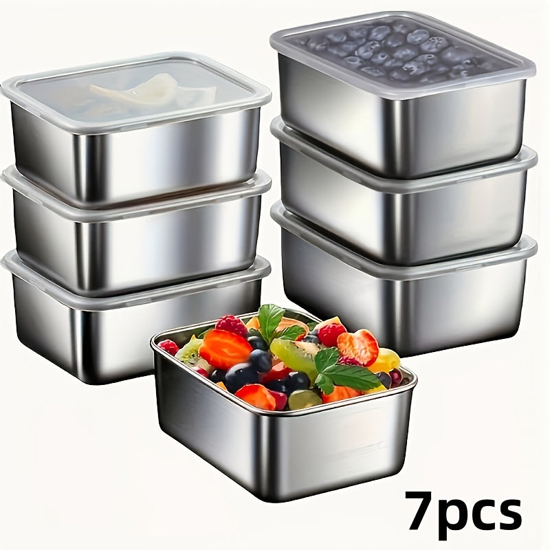 7-Piece Stainless Steel Food Storage Set – Leak-Proof and Stackable Containers for Home or Outdoor